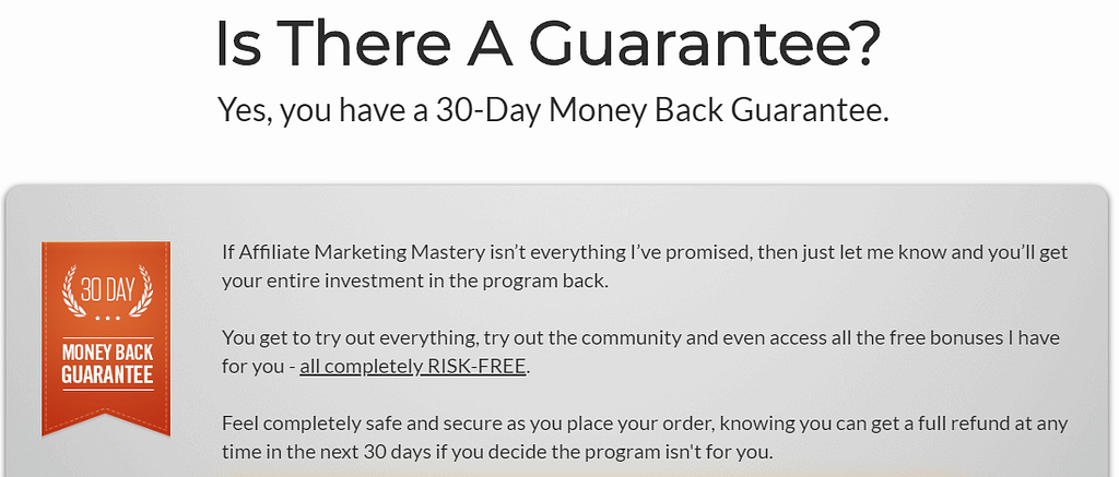 Affiliate Marketing Mastery 30 day money back