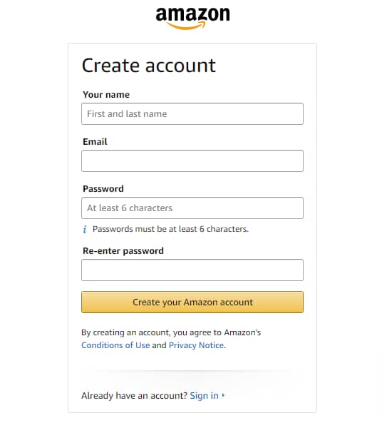 Amazon Associate Signing form