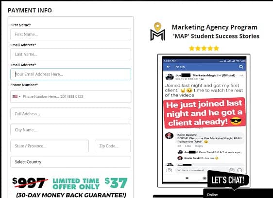 Marketing Agency Program Sign up form