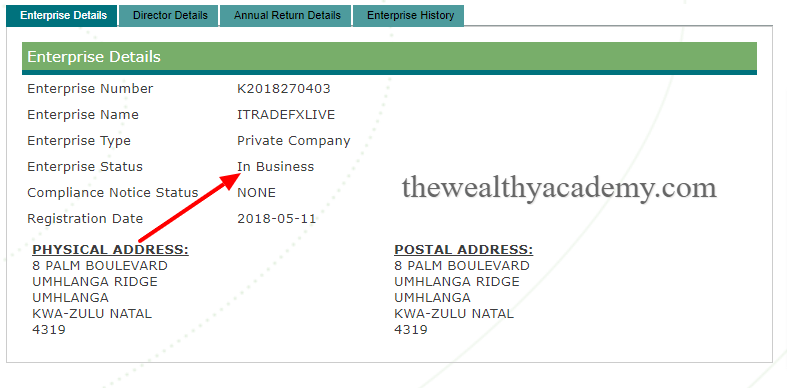 iTrade FX Live proof of company registration